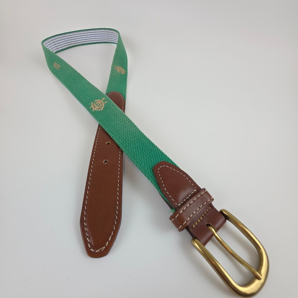 YRI Green Canvas Leather Belt 38 USA Brass Buckle Northland Country Club Mn 1899